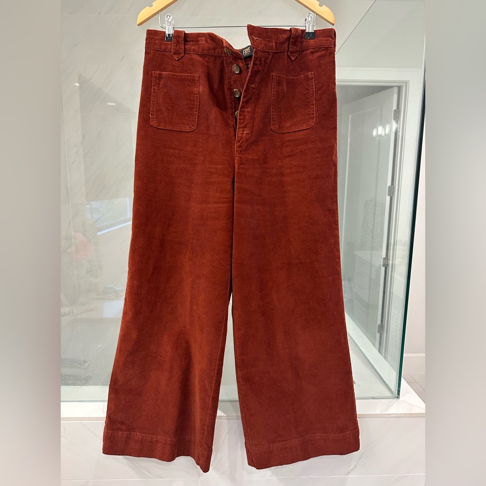 Cropped Frye wide leg corduroy pants in a rust color, like new condition
